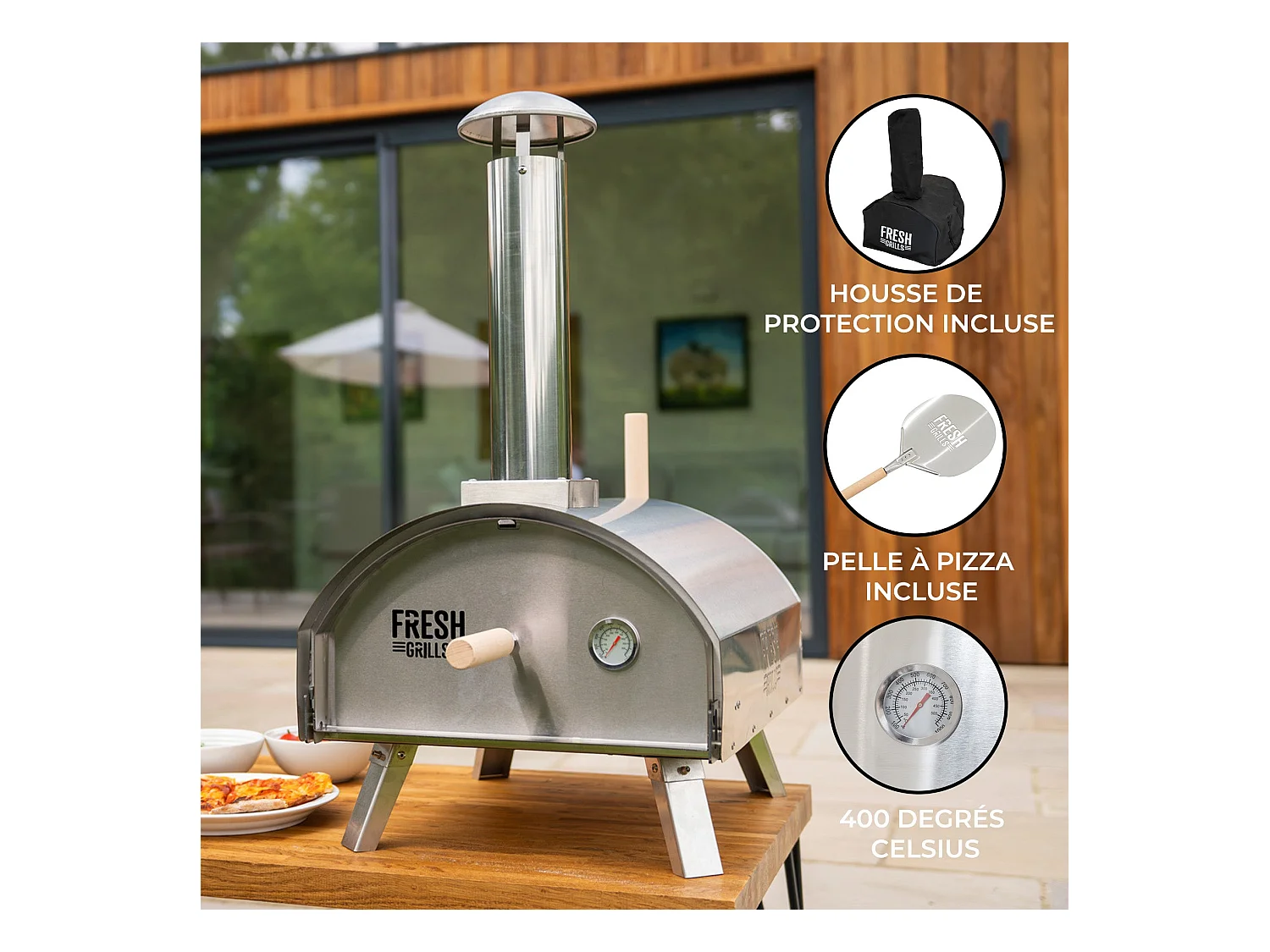 Forno da tavolo per pizza all'aperto 30cm in acciaio inox portatile a carbonella