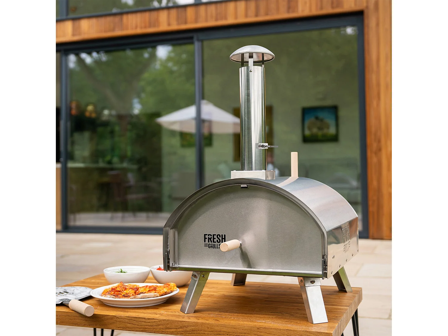 Forno da tavolo per pizza all'aperto 35cm in Acciaio Inox Extra Large Alimentazione a Legno Carbone Pellets