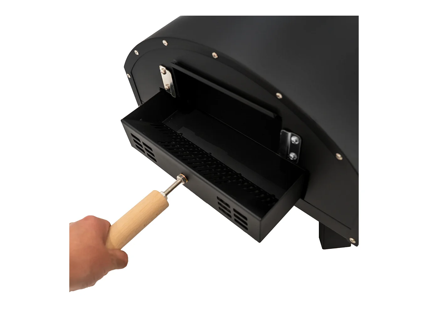 Forno da tavolo per pizza all'aperto 30cm in acciaio nero portatile a carbonella di legno BBQ