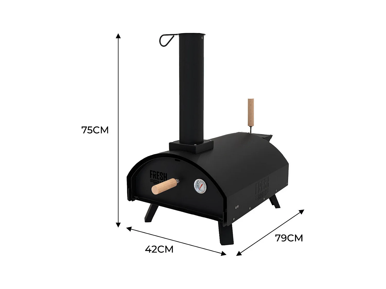 Forno da tavolo per pizza all'aperto 30cm in acciaio nero portatile a carbonella di legno BBQ