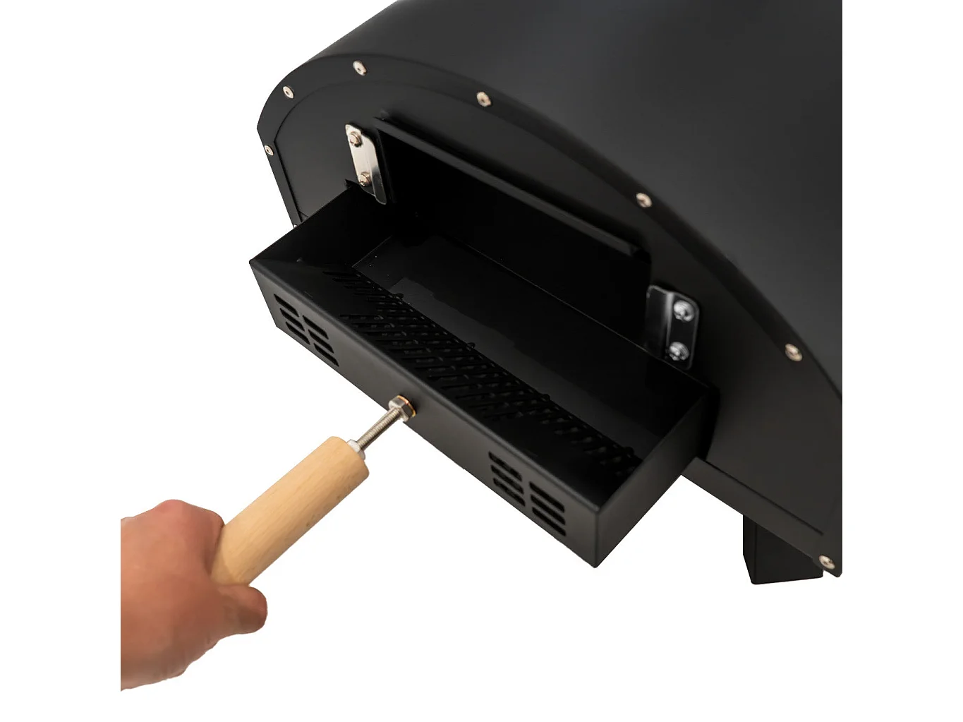 Forno da tavolo per pizza all'aperto 30cm in acciaio nero portatile a carbonella di legno BBQ