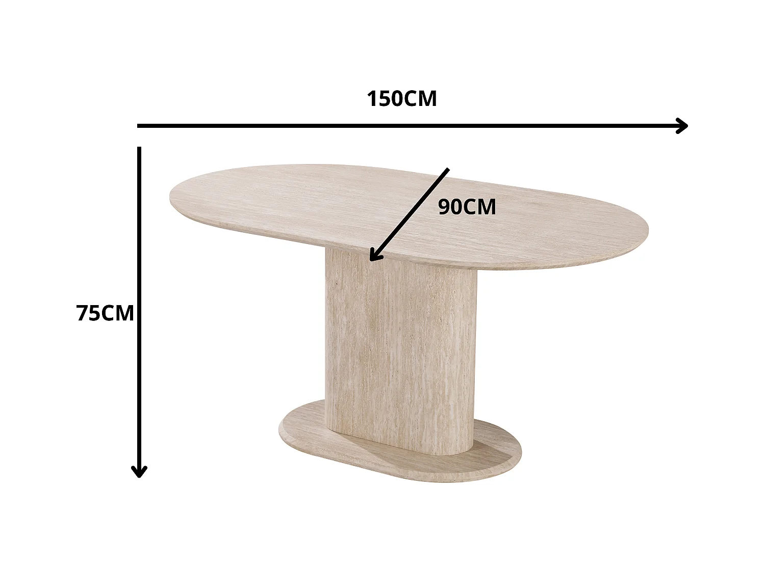 Ovale eettafel 4 tot 6 personen – Travertin beige look – MDF hout – LISE