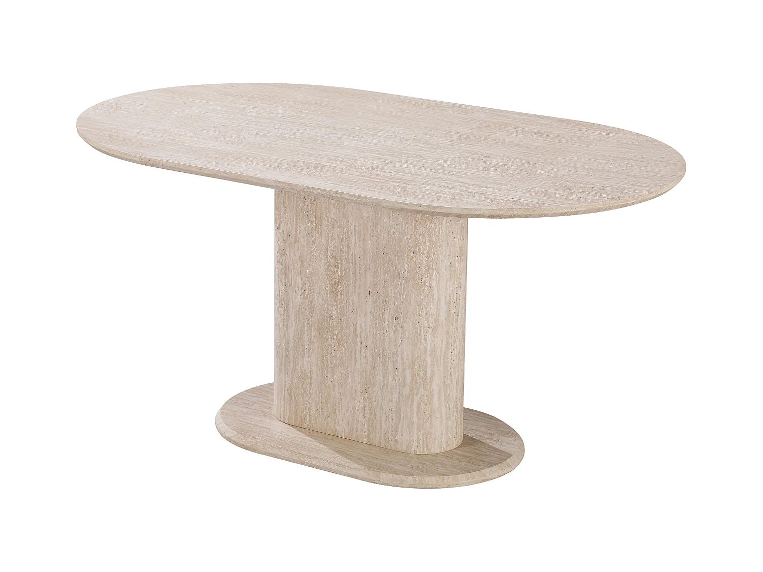 Table à manger ovale 4 à 6 personnes - Effet travertin beige - Bois MDF - LISE