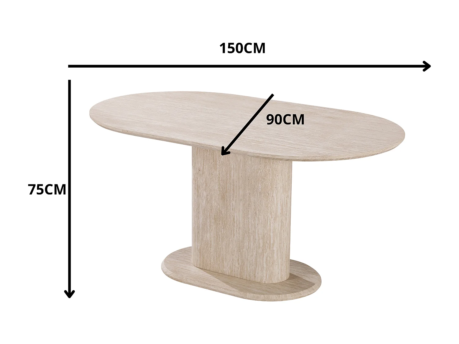 Table à manger ovale 4 à 6 personnes - Effet travertin beige - Bois MDF - LISE