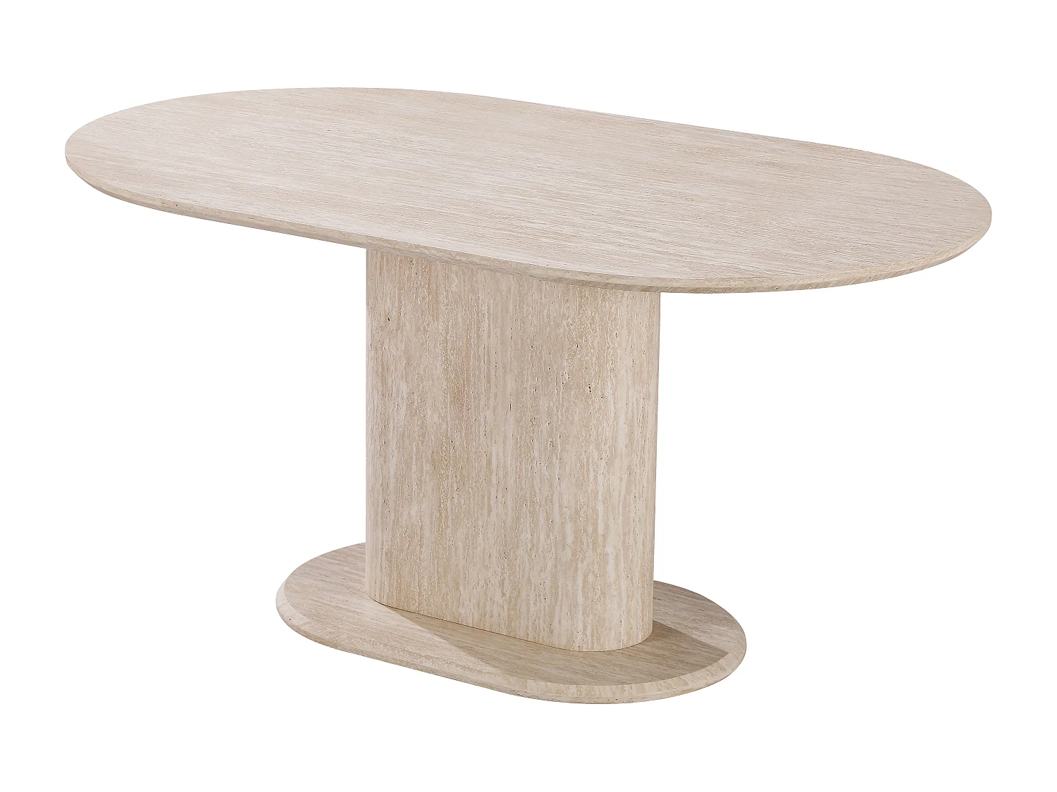 Table à manger ovale 4 à 6 personnes - Effet travertin beige - Bois MDF - LISE