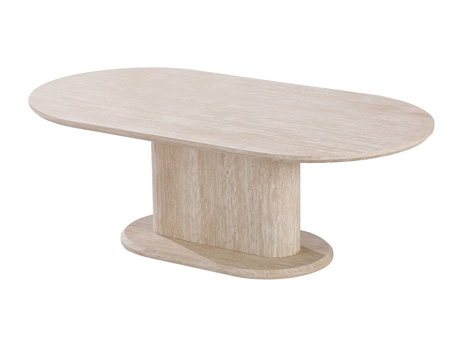 Table basse ovale - Effet travertin beige - Bois MDF - LISE