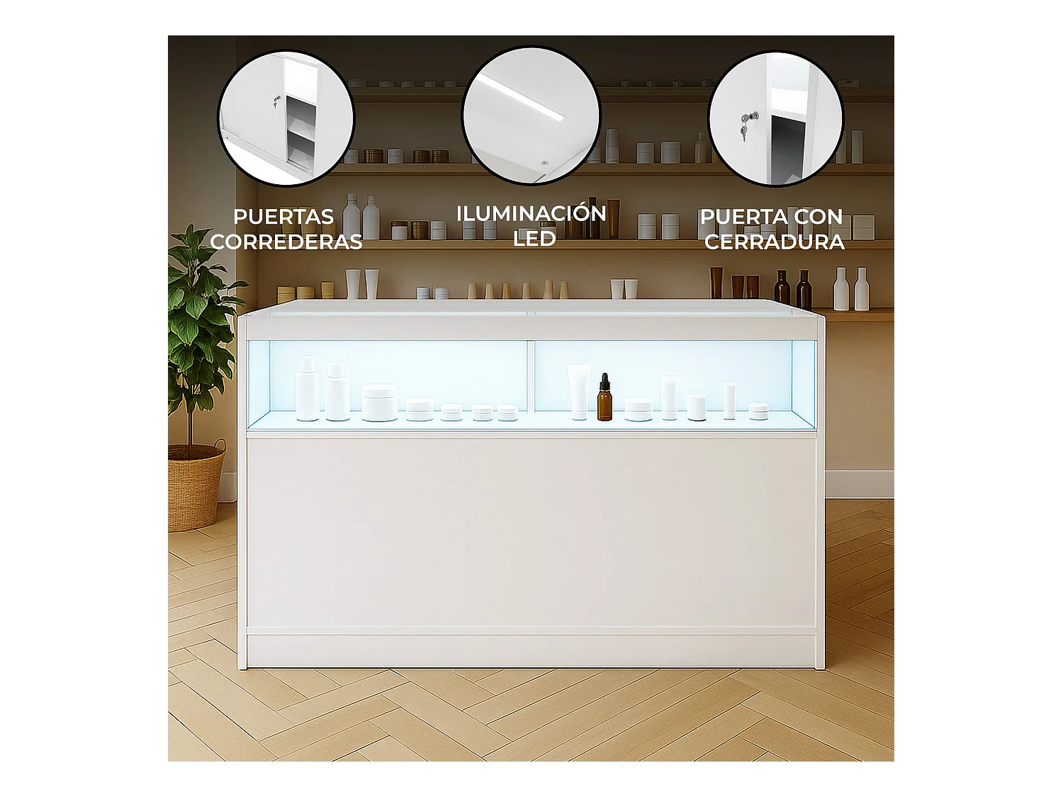 B1500 LED-Ladentheke – Weiß