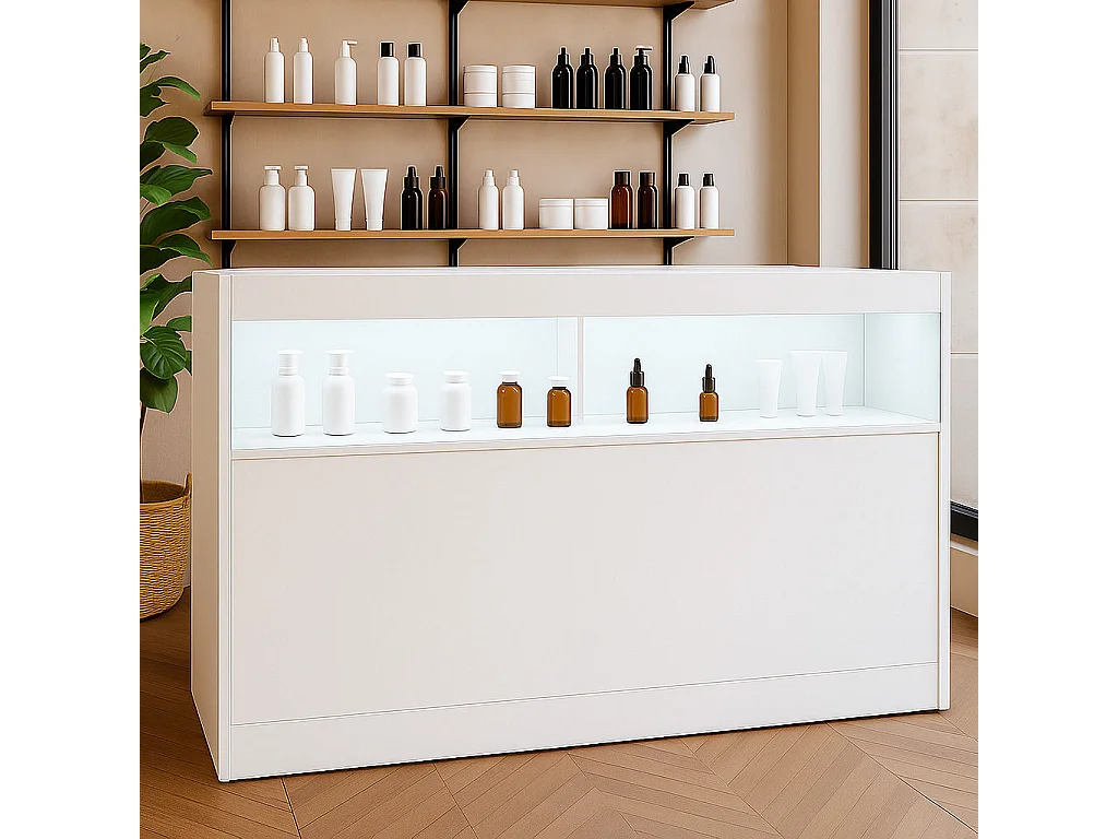 Comptoir de Vente Blanc LED Intégrés B1500 Portes Coulissantes [2 Clés INCLUS]