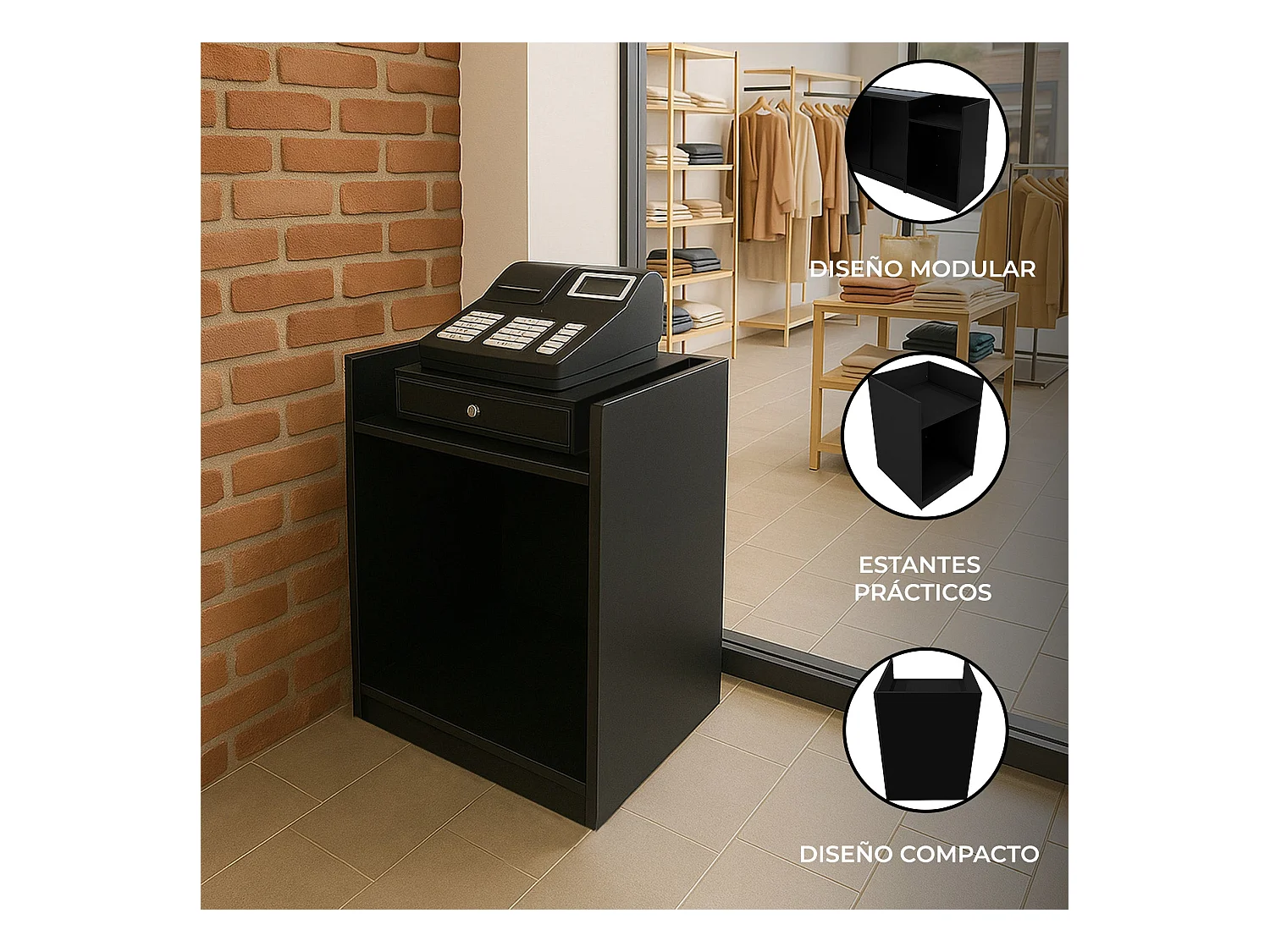 TB60 Ladentheke mit Kassenblock – Schwarz