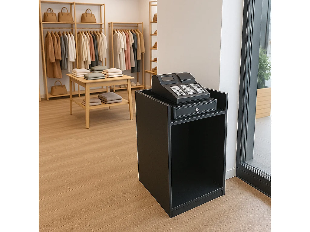 Comptoir de Vente Pour Caisse en MDF Noir TB60 Meuble de Commerce Réception