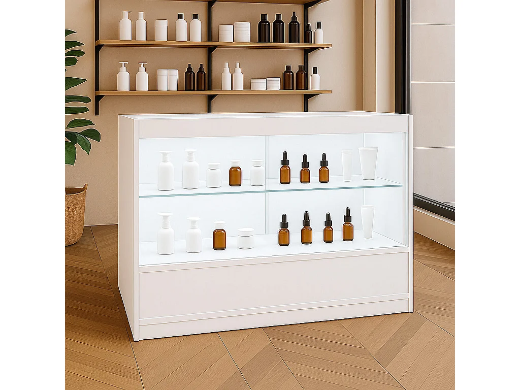 Comptoir de Vente Blanc LED Intégrés C1200 Portes Coulissantes [2 Clés INCLUS]