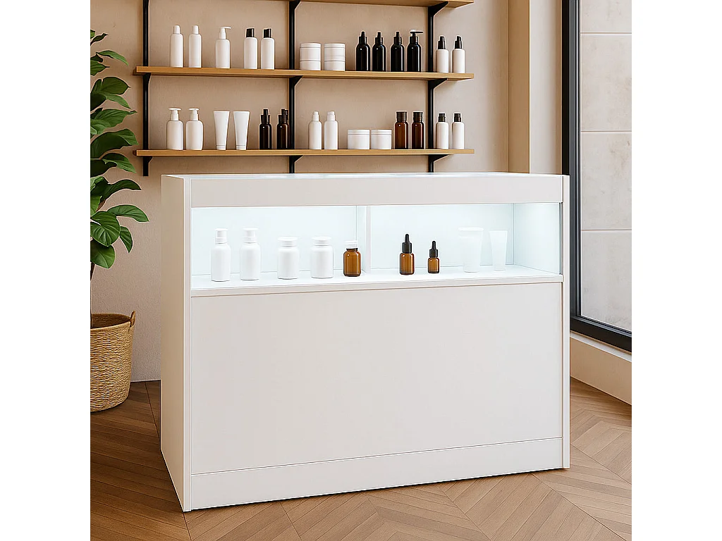 Comptoir de Vente Blanc LED Intégrés B1200 Portes Coulissantes [2 Clés INCLUS]