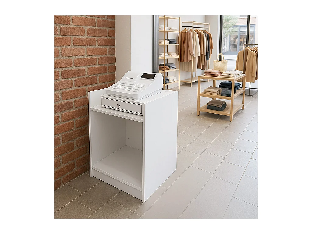 TB60 Ladentheke mit Kassenblock – Weiß