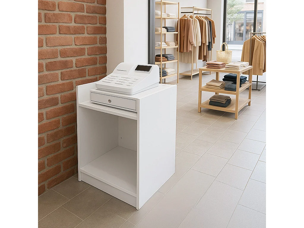 Comptoir de Vente Pour Caisse en MDF Blanc TB60 Meuble de Commerce Réception