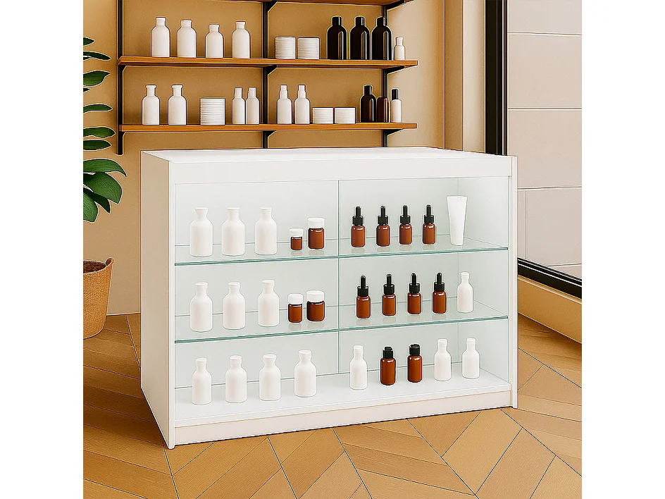 Comptoir de Vente Blanc LED Intégrés K1200 Portes Coulissantes [2 Clés INCLUS]