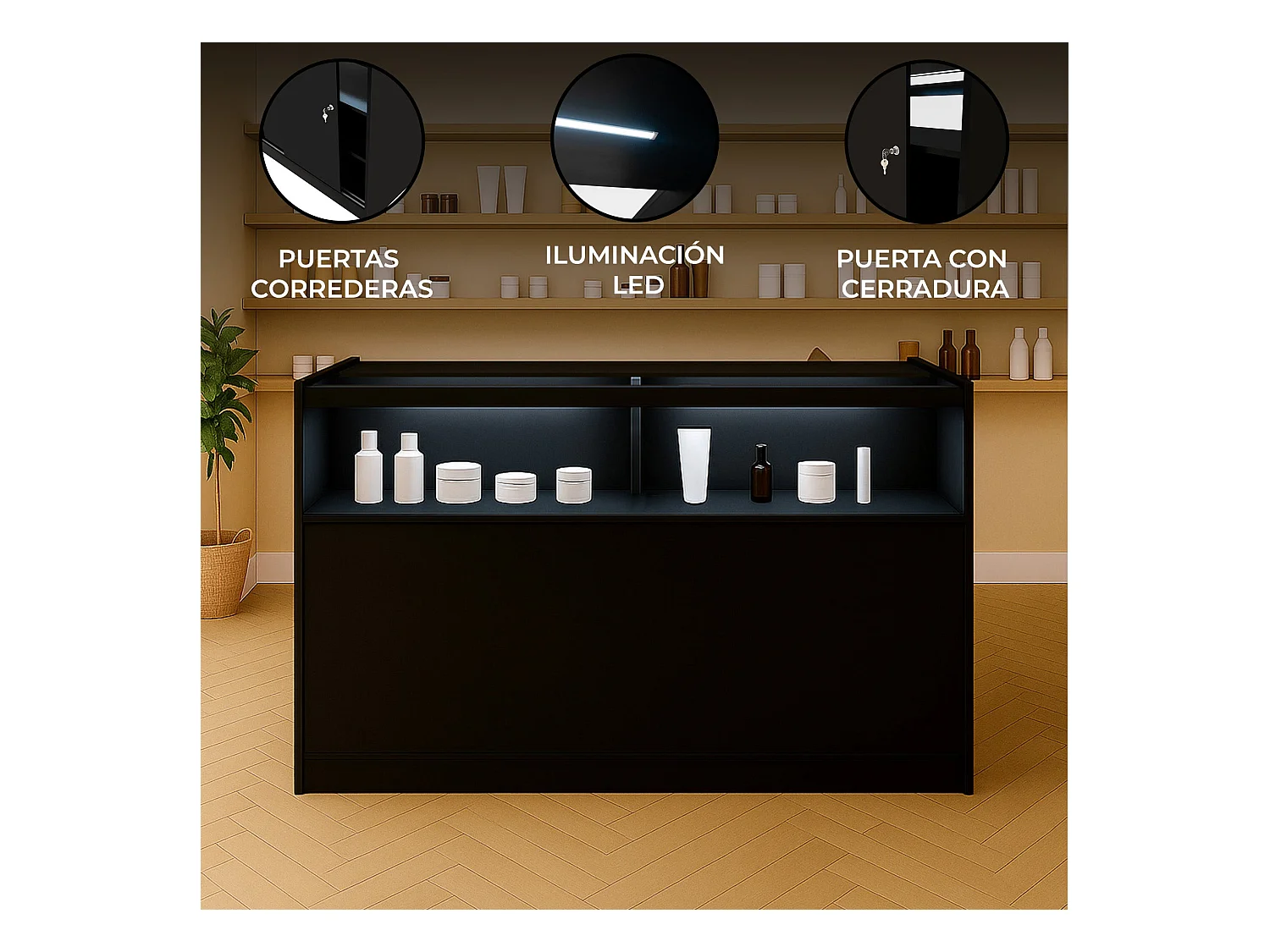 B1500 LED-Ladentheke – Schwarz