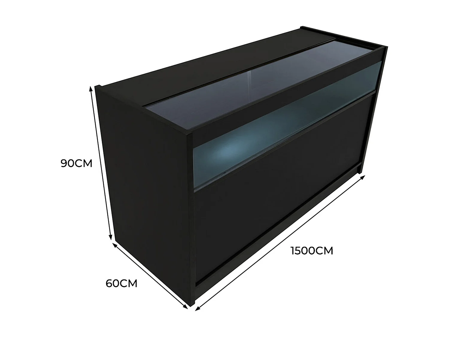 Comptoir de Vente Noir LED Intégrés B1500 Portes Coulissantes [2 Clés INCLUS]