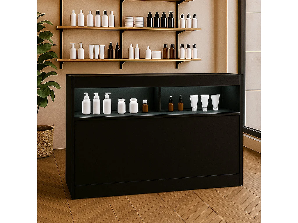 Comptoir de Vente Noir LED Intégrés B1500 Portes Coulissantes [2 Clés INCLUS]