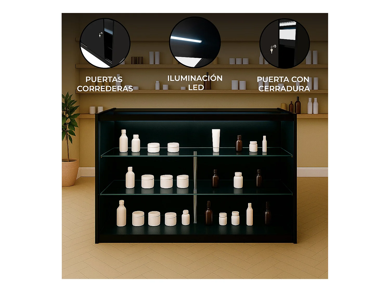 K1500 LED-Ladentheke – Schwarz