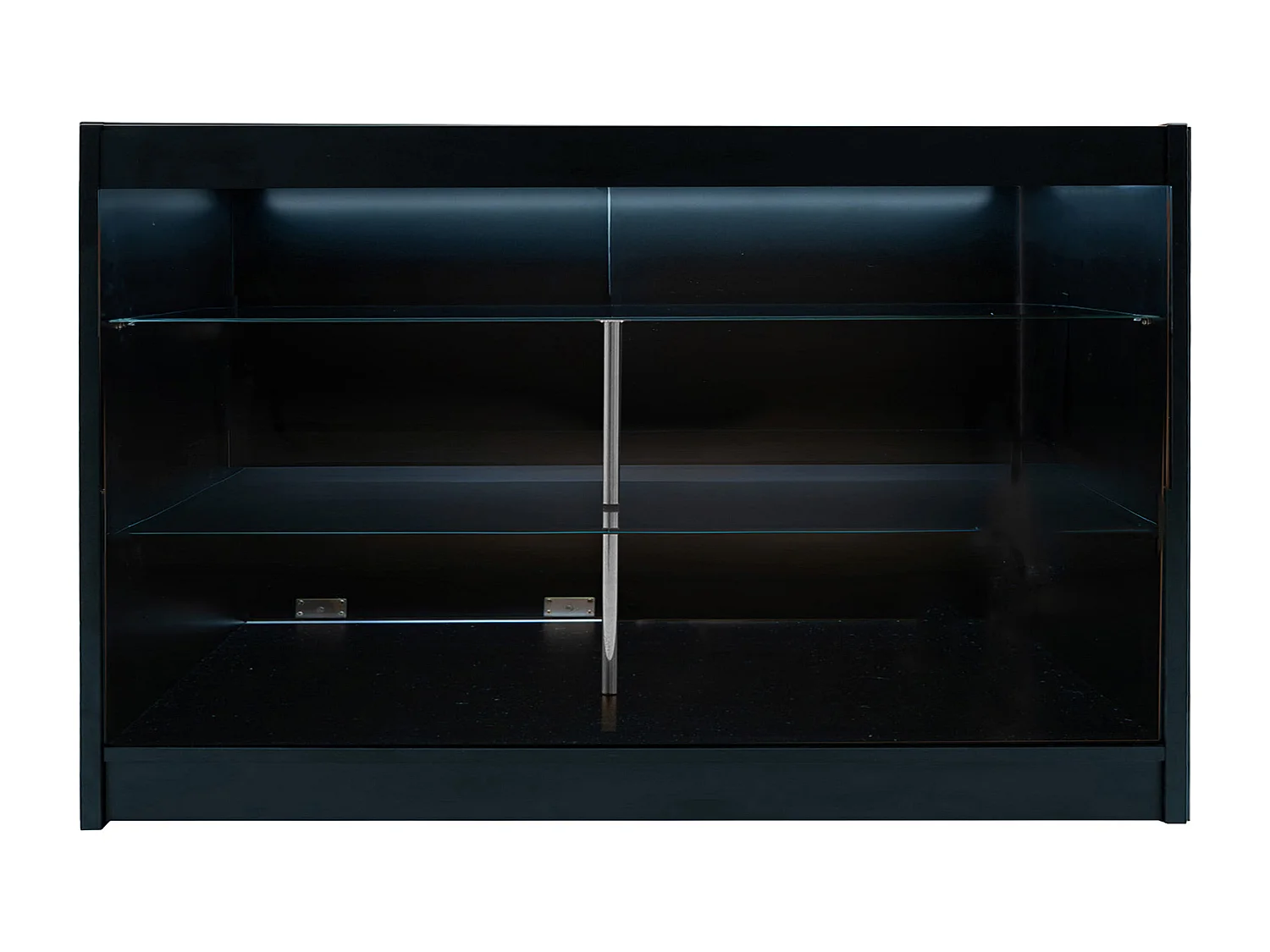 Bancone LED Nero K1500 con 3 Ripiani, Vetrina e Ante Bloccabili – 2 Chiavi