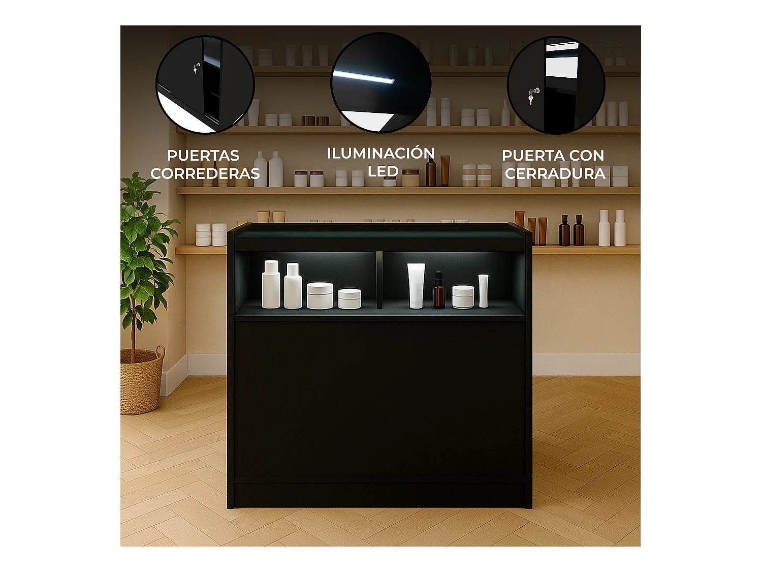 B900 LED-Ladentheke – Schwarz