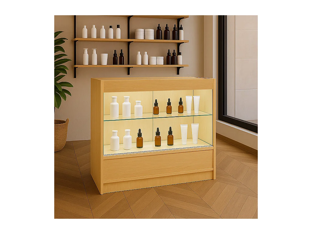 Comptoir de Vente en Érable LED Intégrés C900 Portes Coulissantes [2 Clés INCLUS]