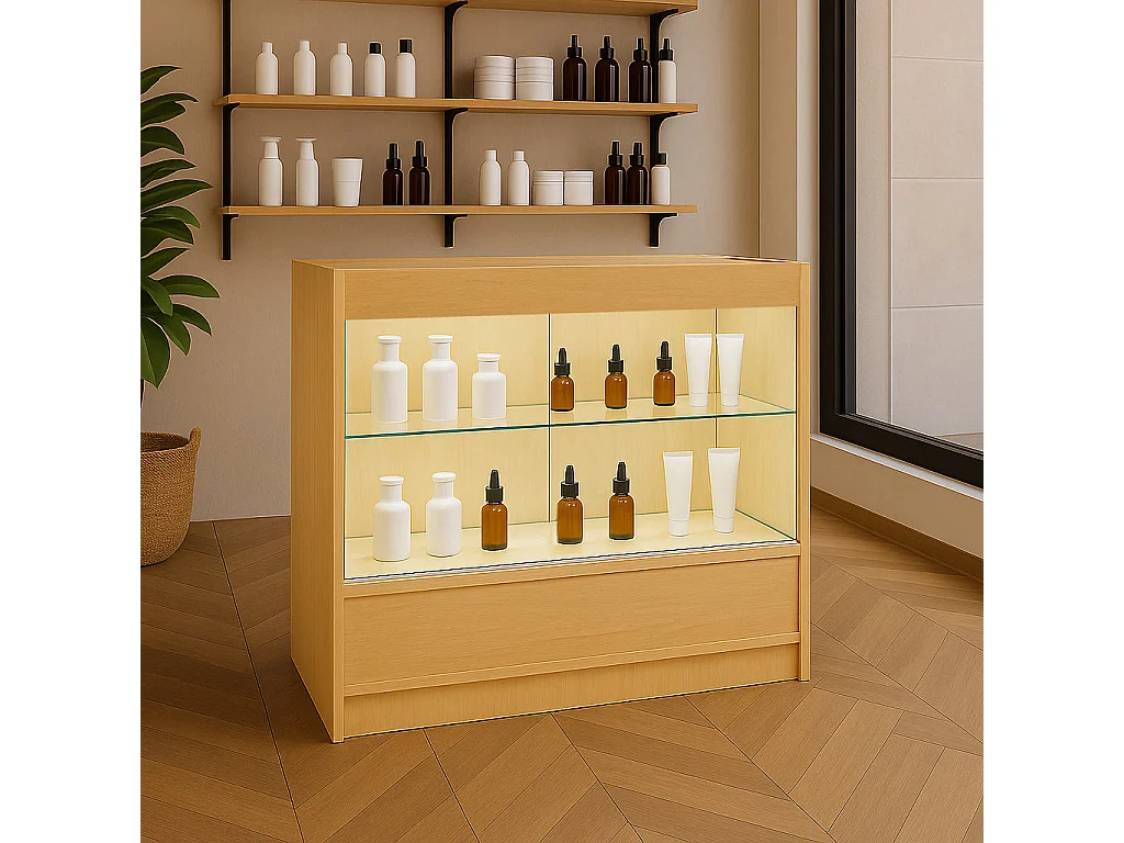 Comptoir de Vente en Érable LED Intégrés C900 Portes Coulissantes [2 Clés INCLUS]