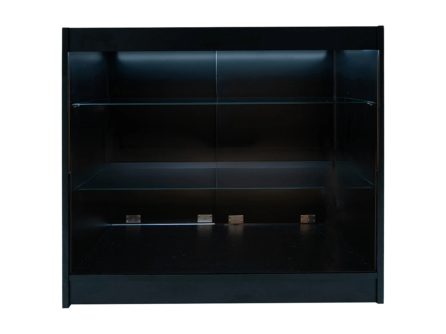 Bancone LED Nero K1200 con 3 Ripiani, Vetrina e Ante Bloccabili – 2 Chiavi