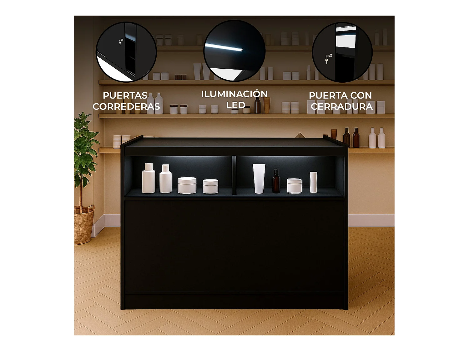 B1200 LED-Ladentheke – Schwarz