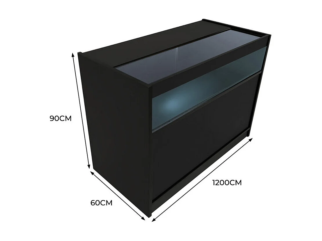 Comptoir de Vente en Noir LED Intégrés B1200 Portes Coulissantes [2 Clés INCLUS]
