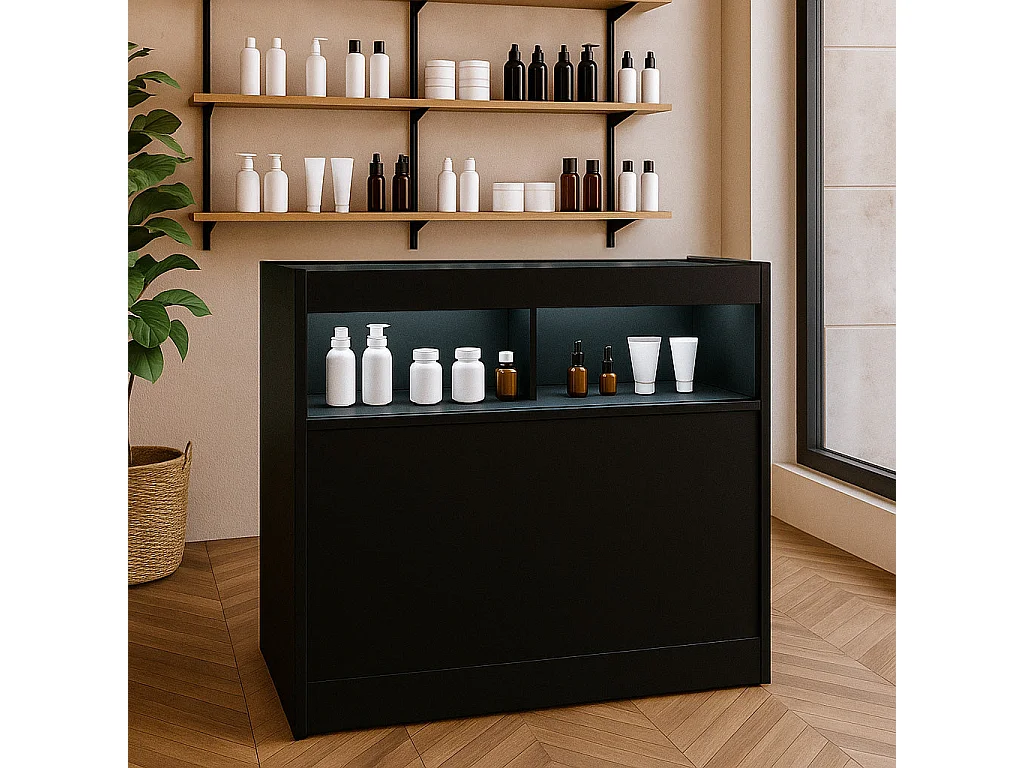 Comptoir de Vente en Noir LED Intégrés B1200 Portes Coulissantes [2 Clés INCLUS]