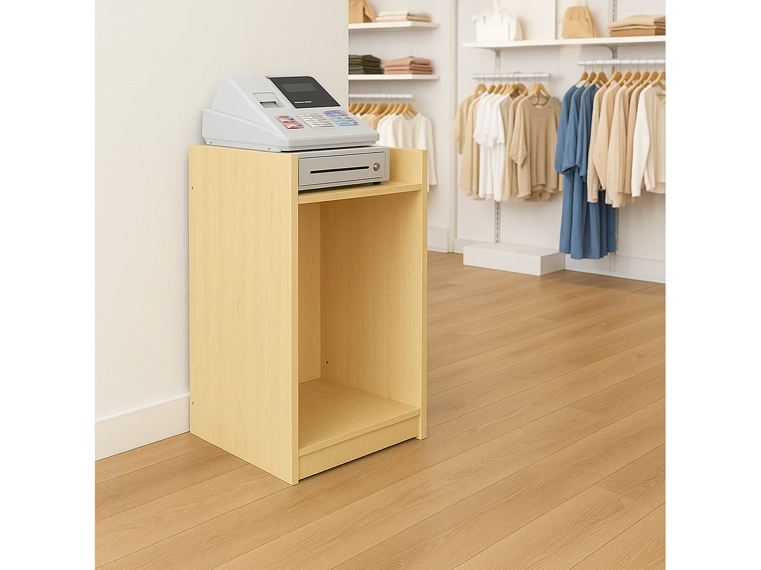 Comptoir de Vente Pour Caisse en MDF Érable TB60 Meuble de Commerce Réception