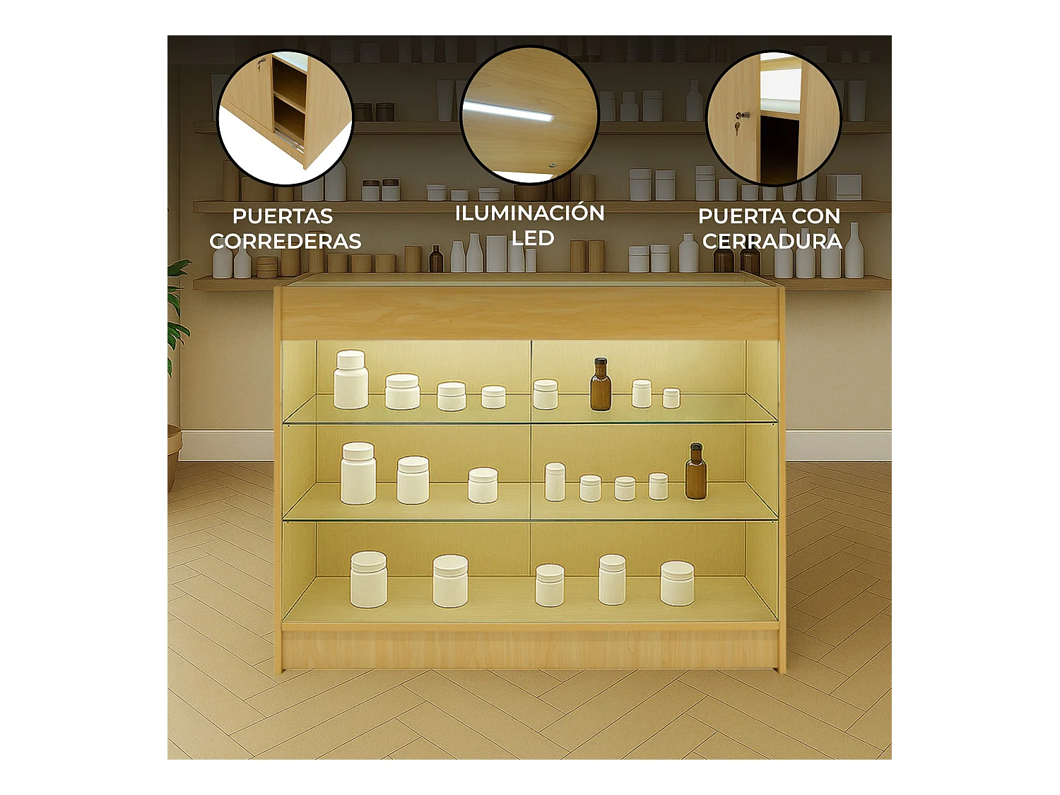 K1200 LED-Ladentheke – Ahorn