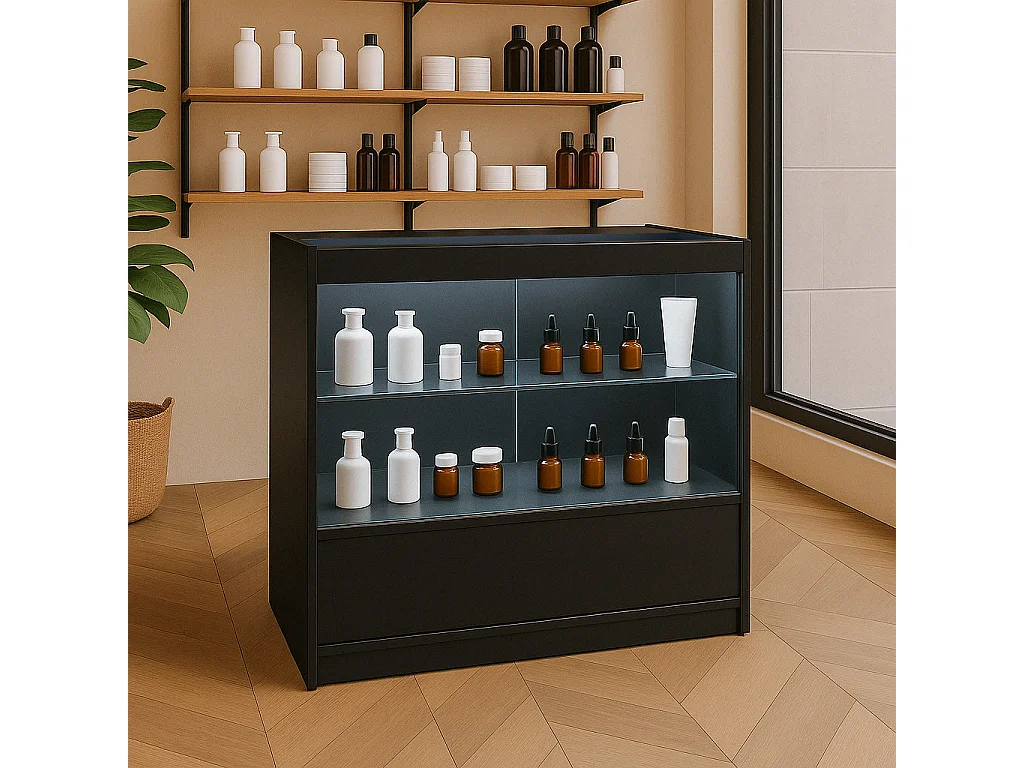 Comptoir de Vente en Noir LED Intégrés C900 Portes Coulissantes [2 Clés INCLUS]