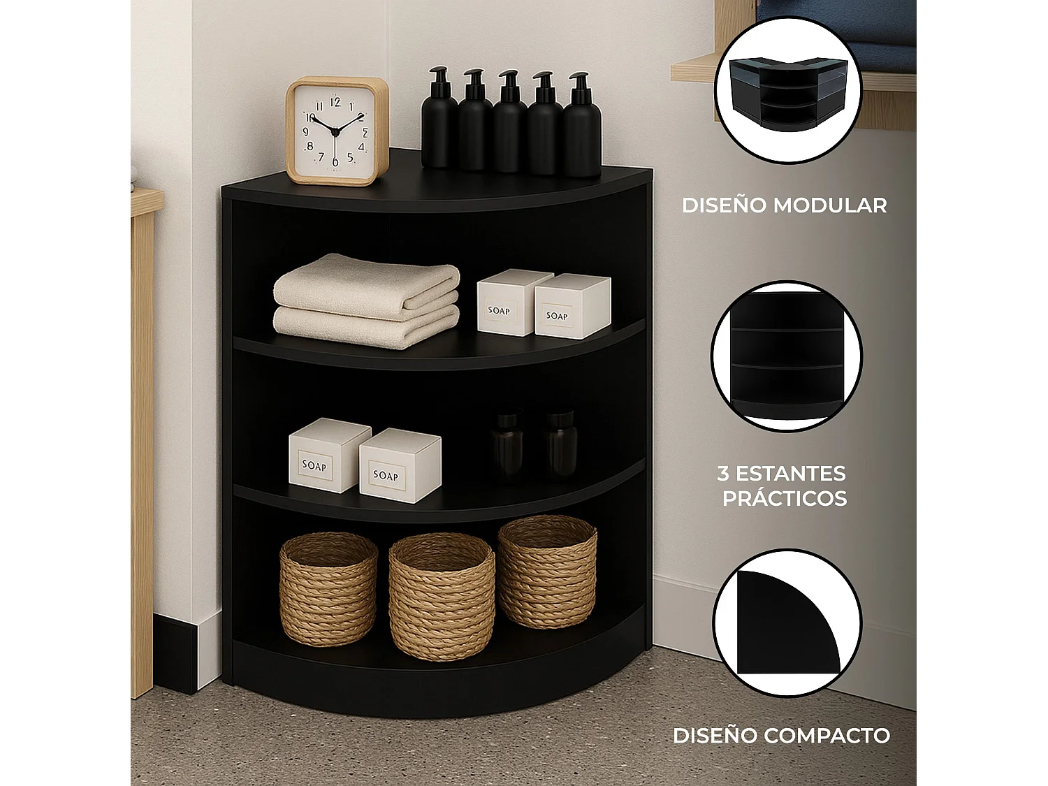 Comptoir de Vente Unité de Coin en MDF Noir LM60 Meuble de Rangement Commerce