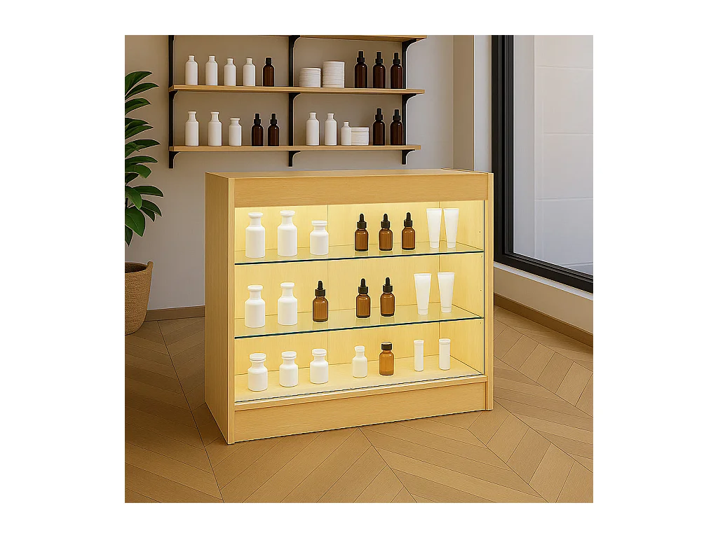 Comptoir de Vente en Érable LED Intégrés K900 Portes Coulissantes [2 Clés INCLUS]