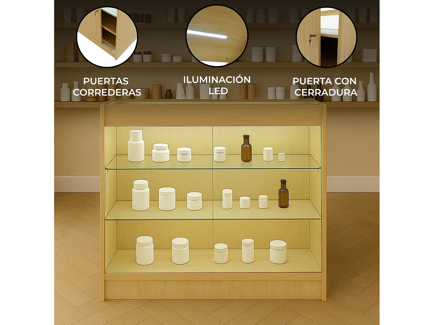 Comptoir de Vente en Érable LED Intégrés K900 Portes Coulissantes [2 Clés INCLUS]