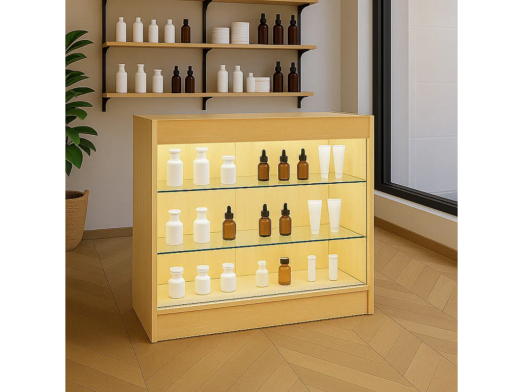 Comptoir de Vente en Érable LED Intégrés K900 Portes Coulissantes [2 Clés INCLUS]