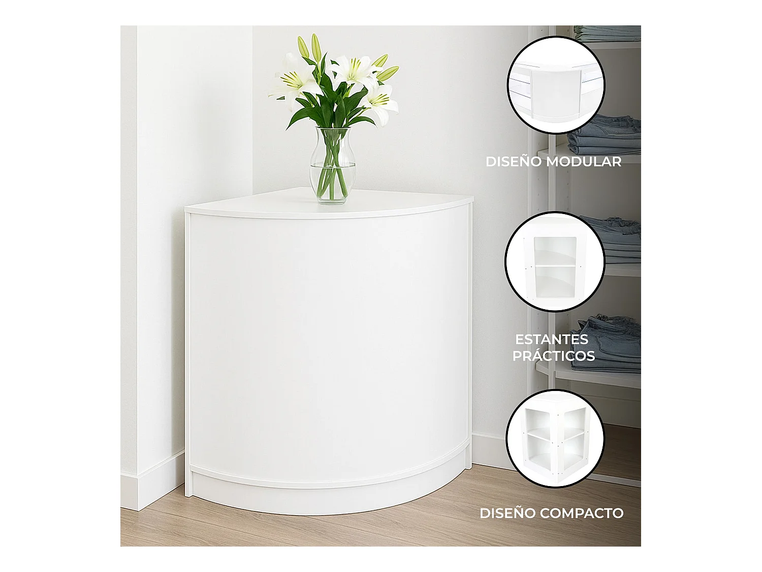 Mostrador Comercial Esquinero Curvo CM60 60x60x90cm – Blanco