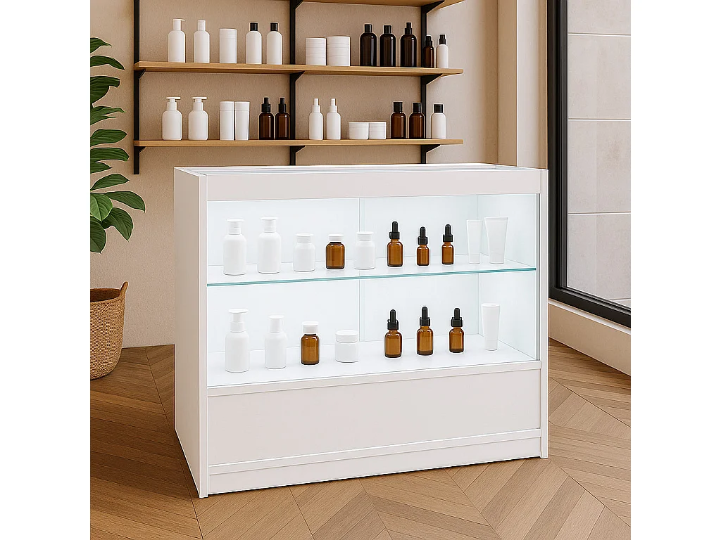 Comptoir de Vente en Blanc LED Intégrés C900 Portes Coulissantes [2 Clés INCLUS]