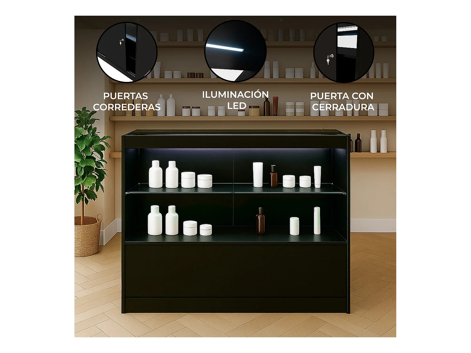 C1200 LED-Ladentheke – Schwarz