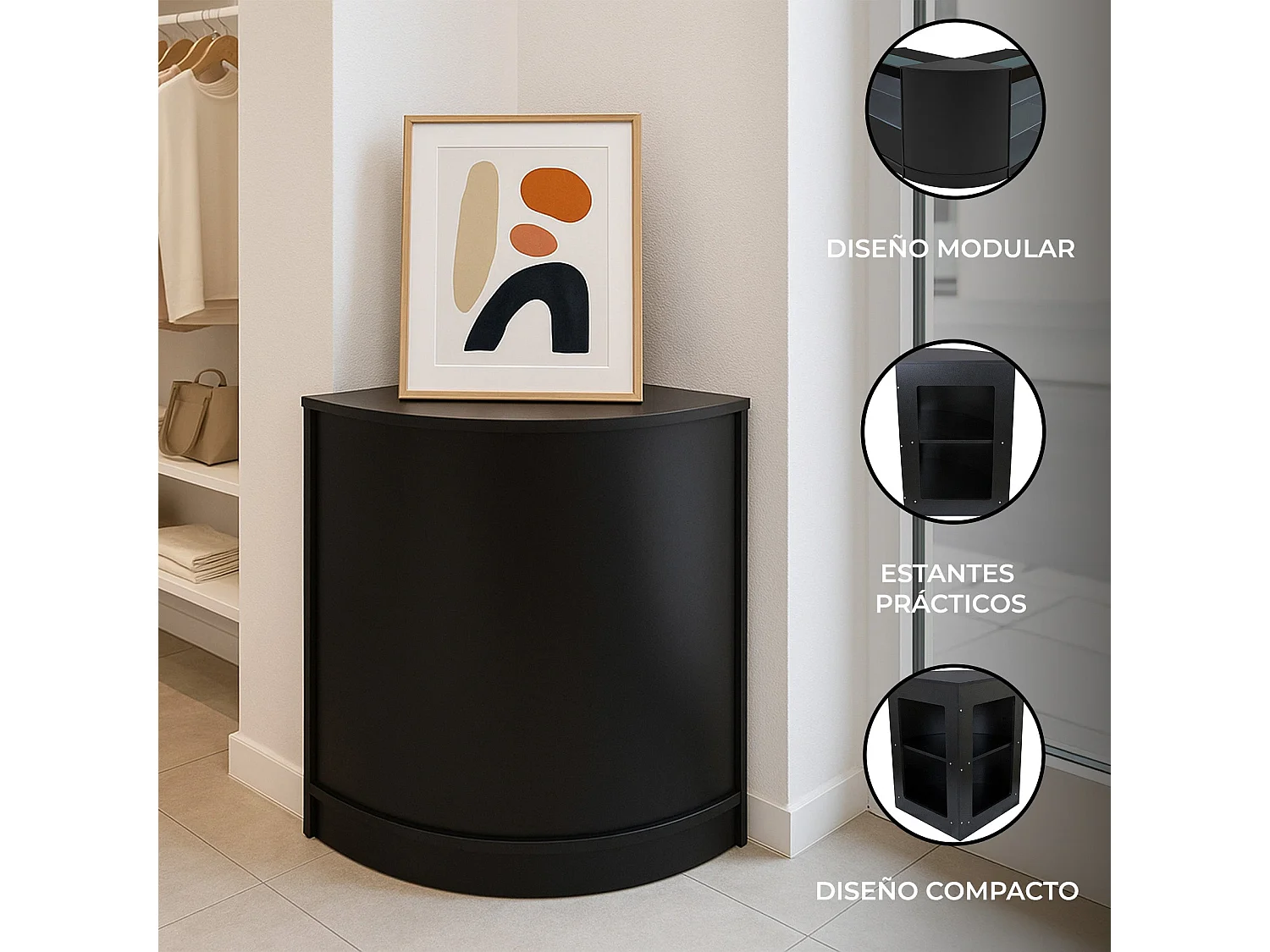 Comptoir de Vente Unité de Coin en MDF Noir CM60 Meuble de Rangement Commerce