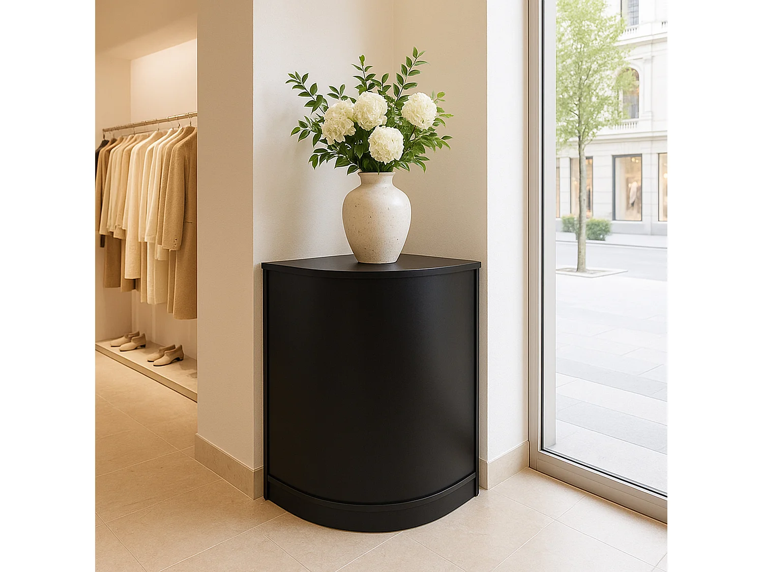 Comptoir de Vente Unité de Coin en MDF Noir CM60 Meuble de Rangement Commerce