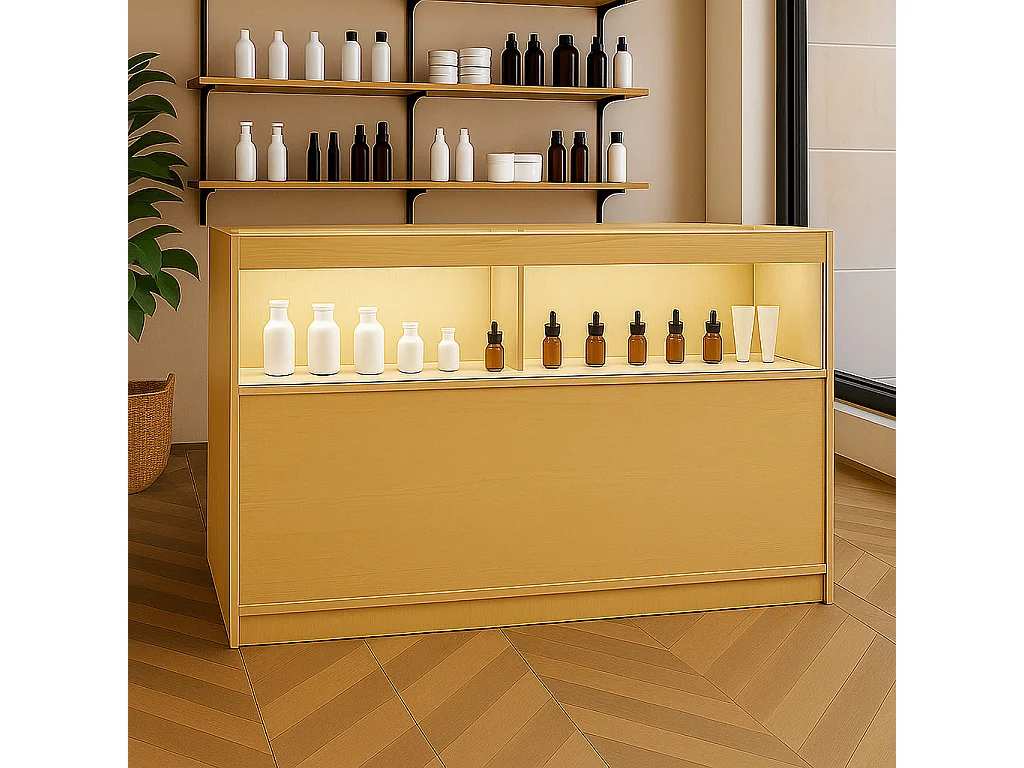 Comptoir de Vente Érable LED Intégrés B1500 Portes Coulissantes [2 Clés INCLUS]