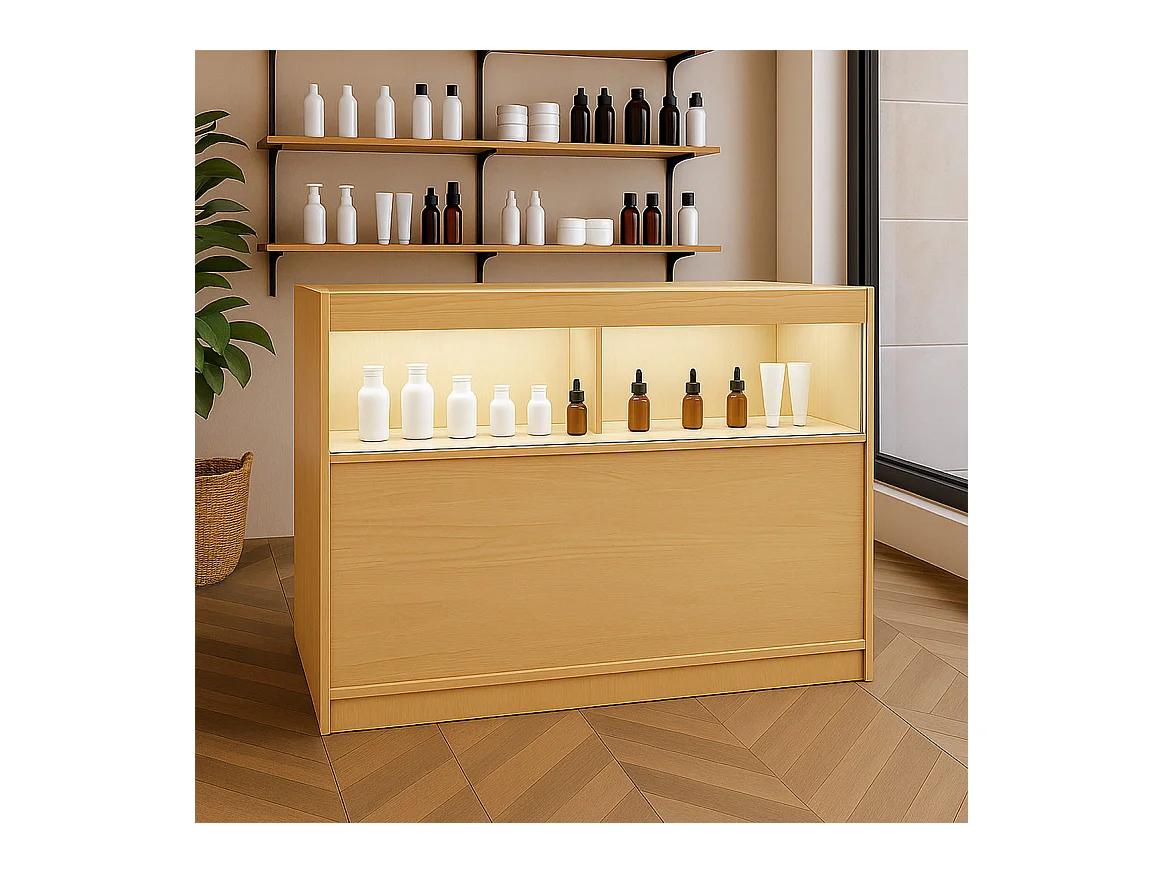 Comptoir de Vente Érable LED Intégrés B1200 Portes Coulissantes [2 Clés INCLUS]