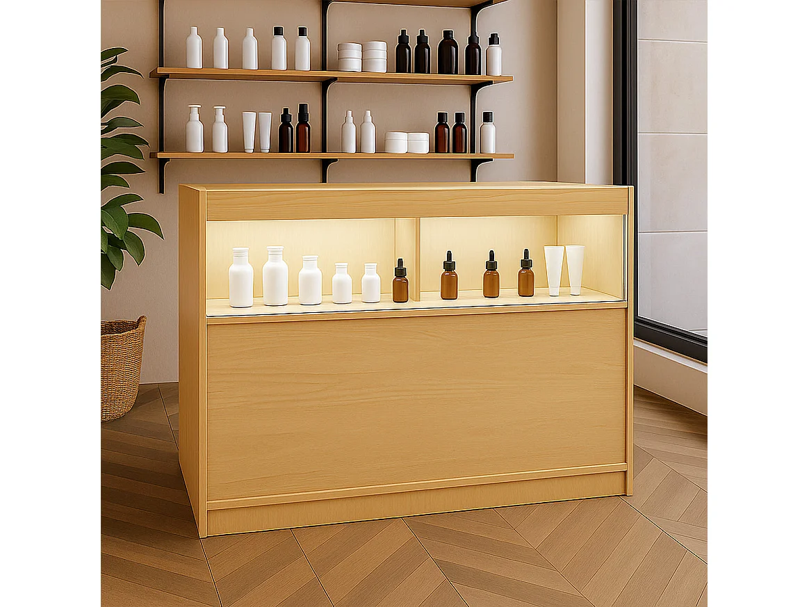 Comptoir de Vente Érable LED Intégrés B1200 Portes Coulissantes [2 Clés INCLUS]