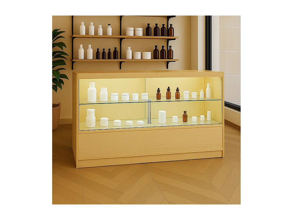 Comptoir de Vente Érable LED Intégrés C1500 Portes Coulissantes [2 Clés INCLUS]