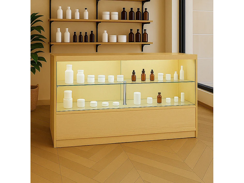 Comptoir de Vente Érable LED Intégrés C1500 Portes Coulissantes [2 Clés INCLUS]