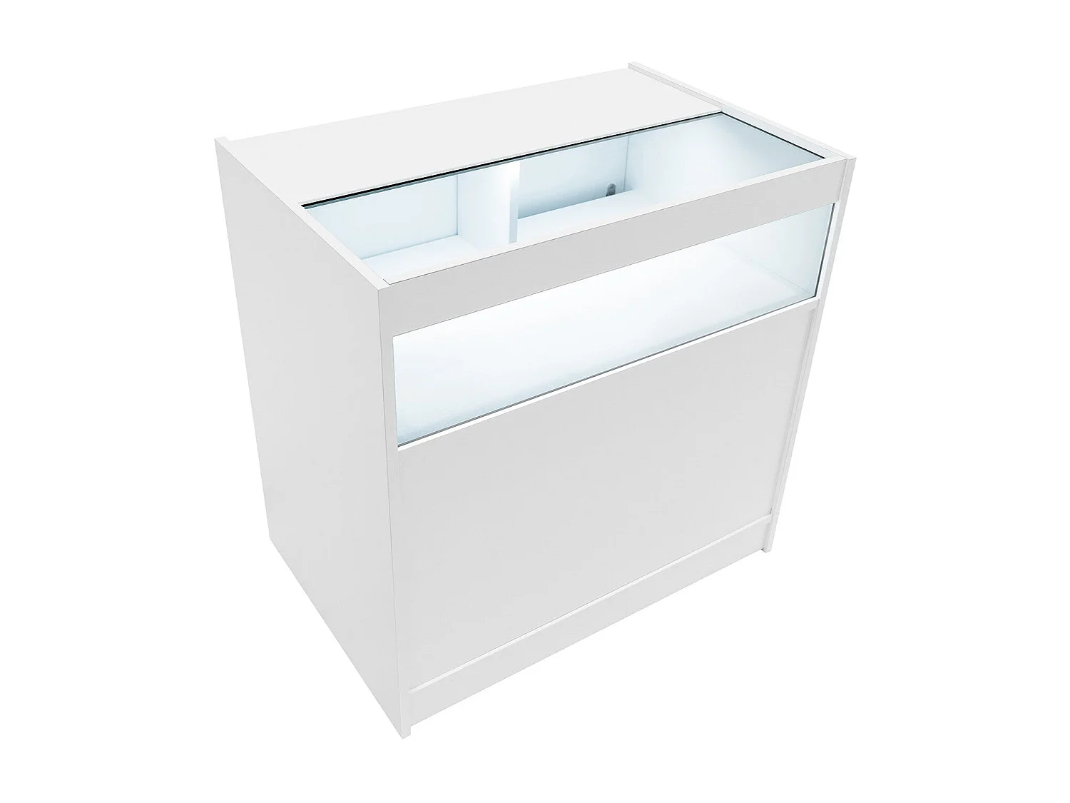 Bancone LED Bianco B900 con Vetrina, Ante Scorrevoli e Ripiani – Bloccabile