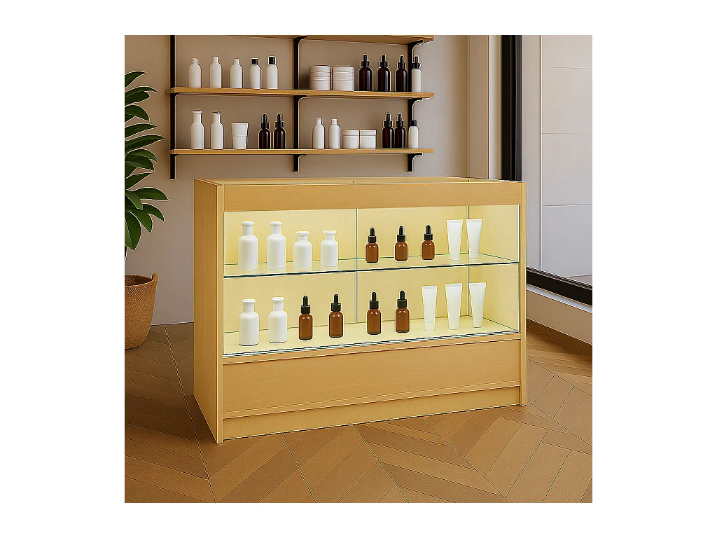 Comptoir de Vente Érable LED Intégrés C1200 Portes Coulissantes [2 Clés INCLUS]